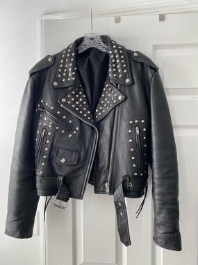 Black Studded Leather Biker Jacket